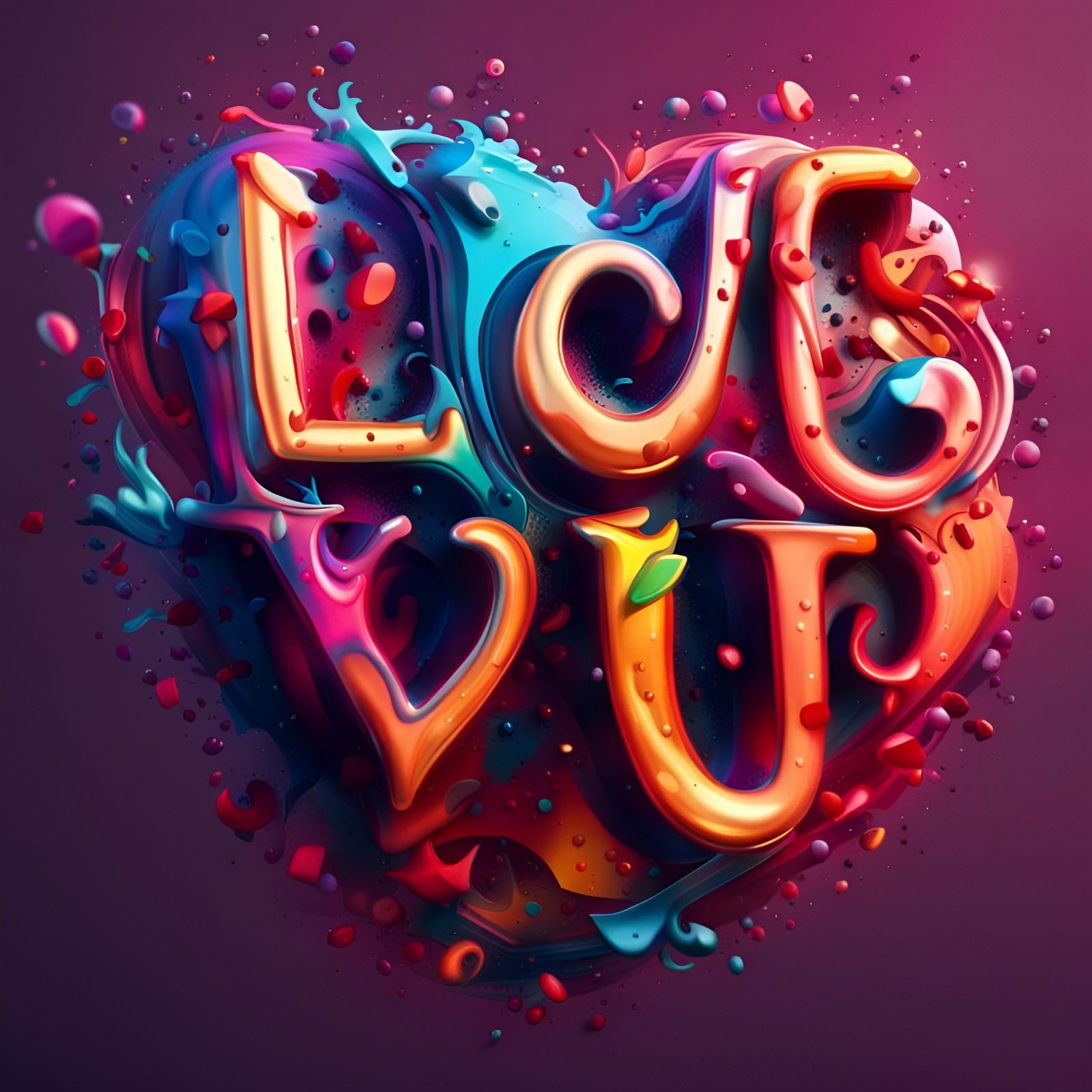 Love You in Arabic Font: Hyperrealistic Splash Art