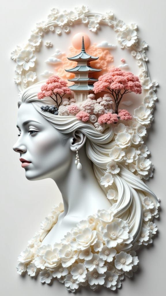White Peacock Sculpture with Baroque Lace
