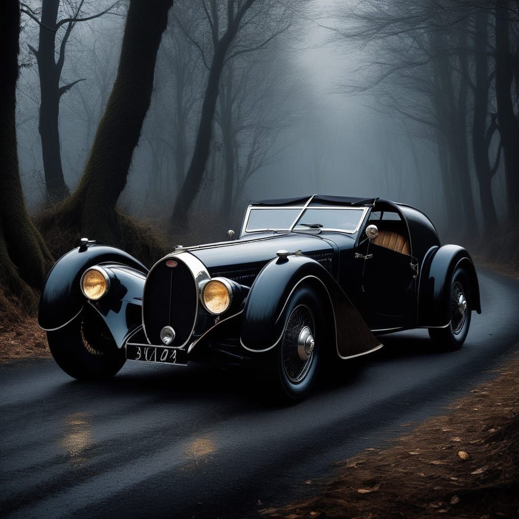 Dark Art Deco Bugatti Haunted by Gothic Landscape