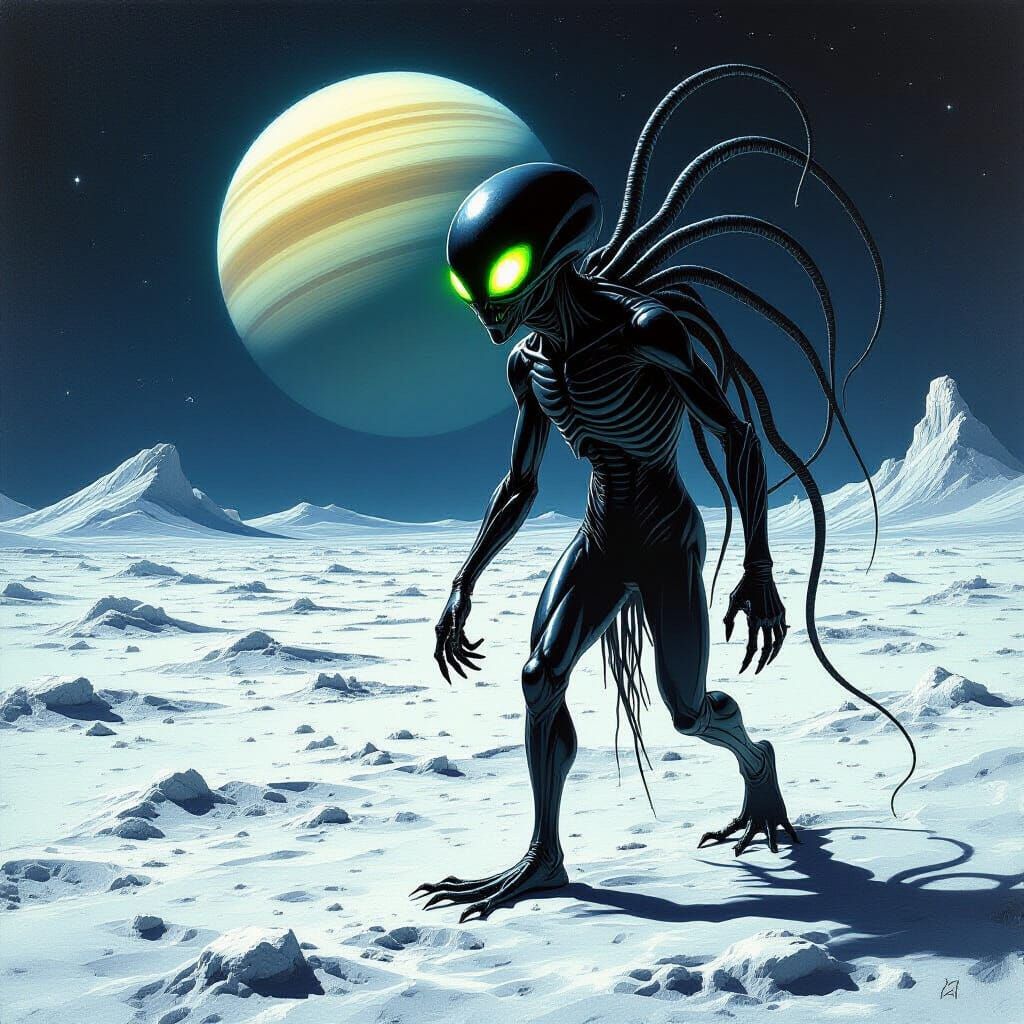 Eerie Alien Walks on Desolate Moonscape