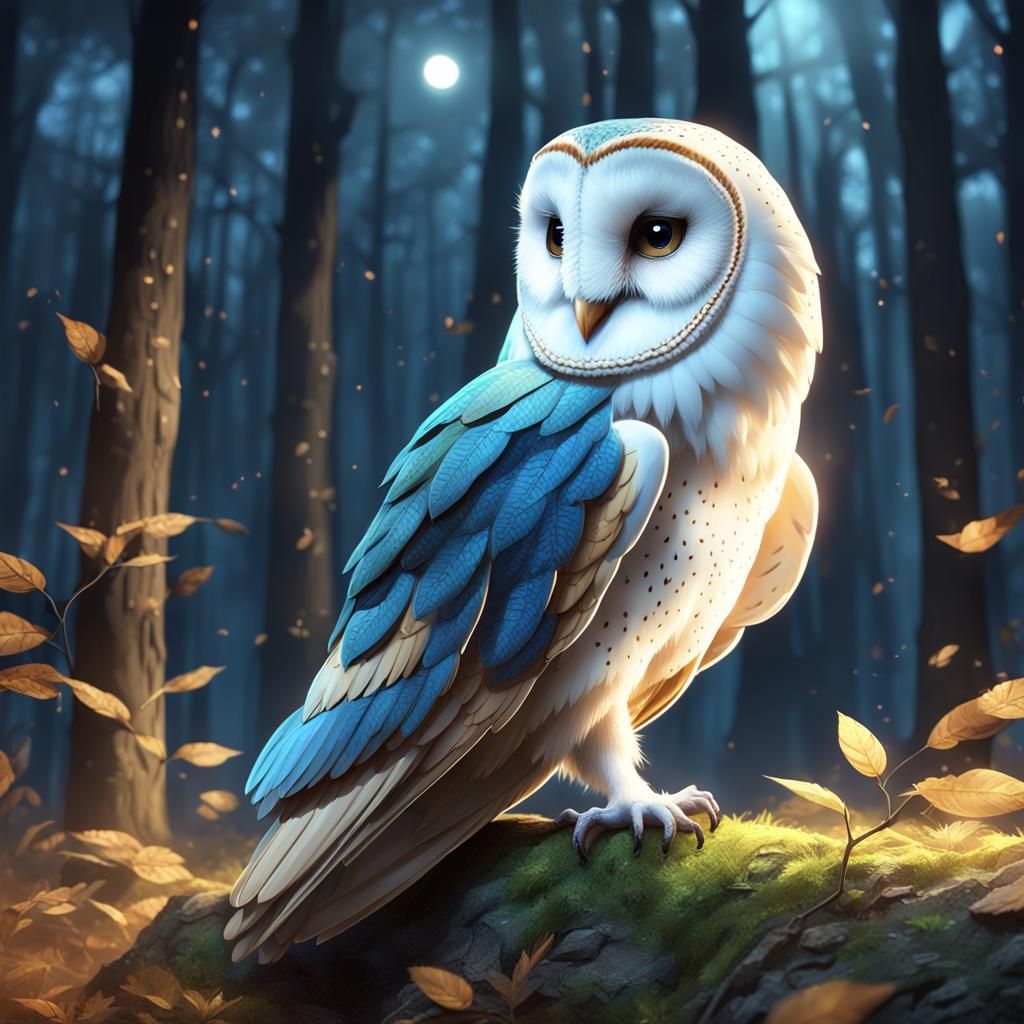 Majestic Ancient Forest Owl Basks in Moonlit Glow