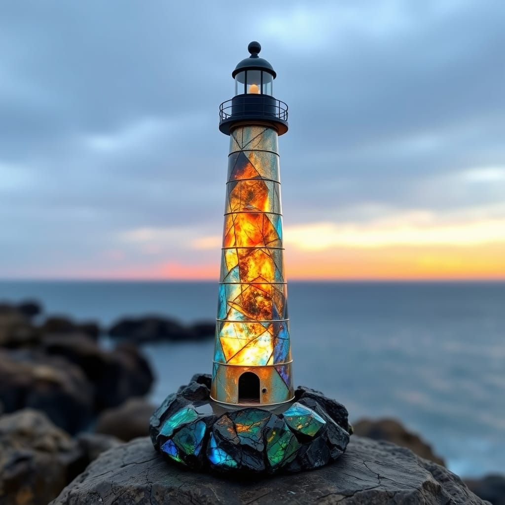 A lighthouse made of multi fire Labradorite.