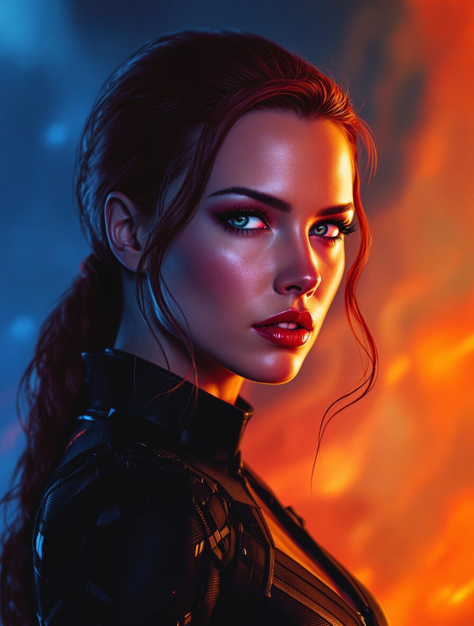 Hyperrealistic Black Widow Portrait with Gradient Background