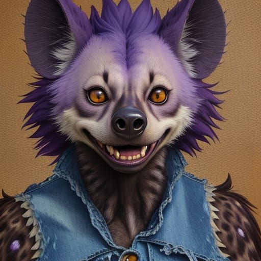 Anthropomorphic Hyena Laughing in Ecstasy as Impasto Paintin...