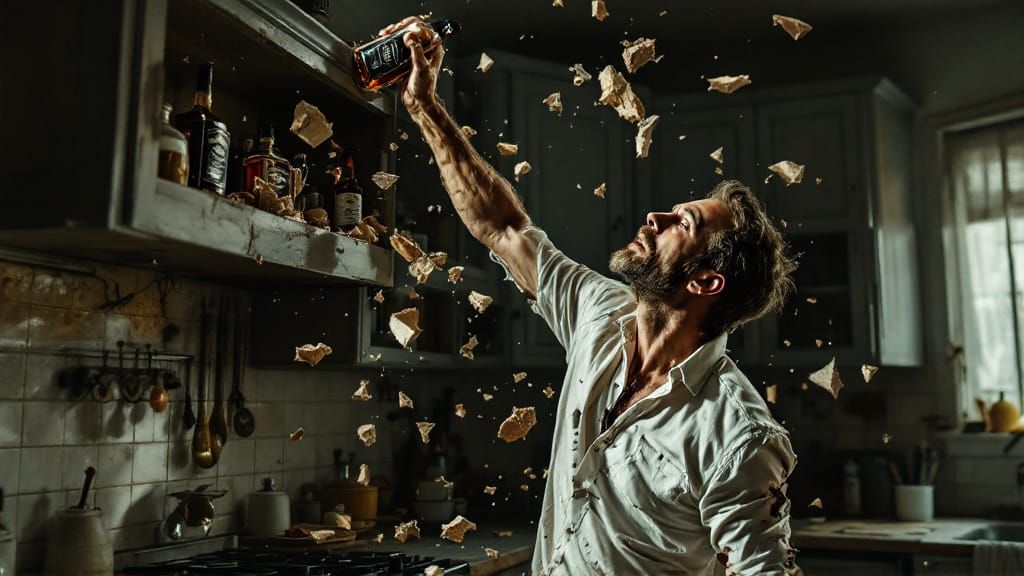 Man Disintegrating While Reaching for Jack Daniels