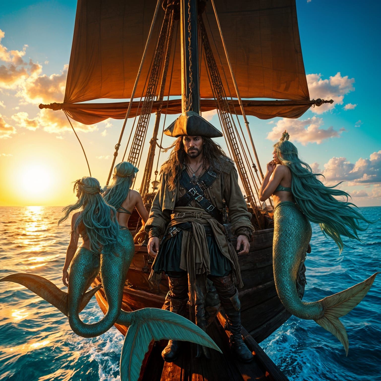 Pirate and Mermaids in Detailed Fantasy Art