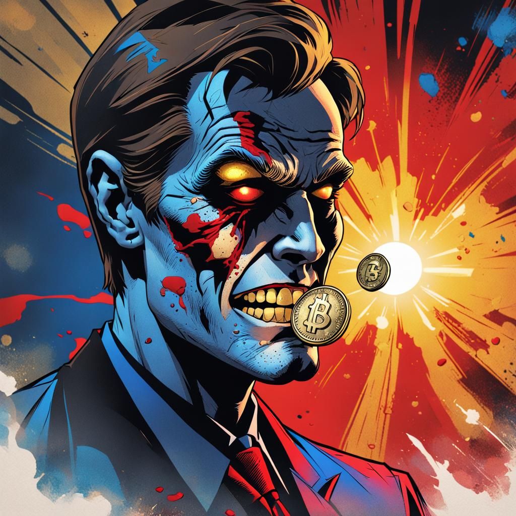 Two-Face Coin Flip in Comic Book Style