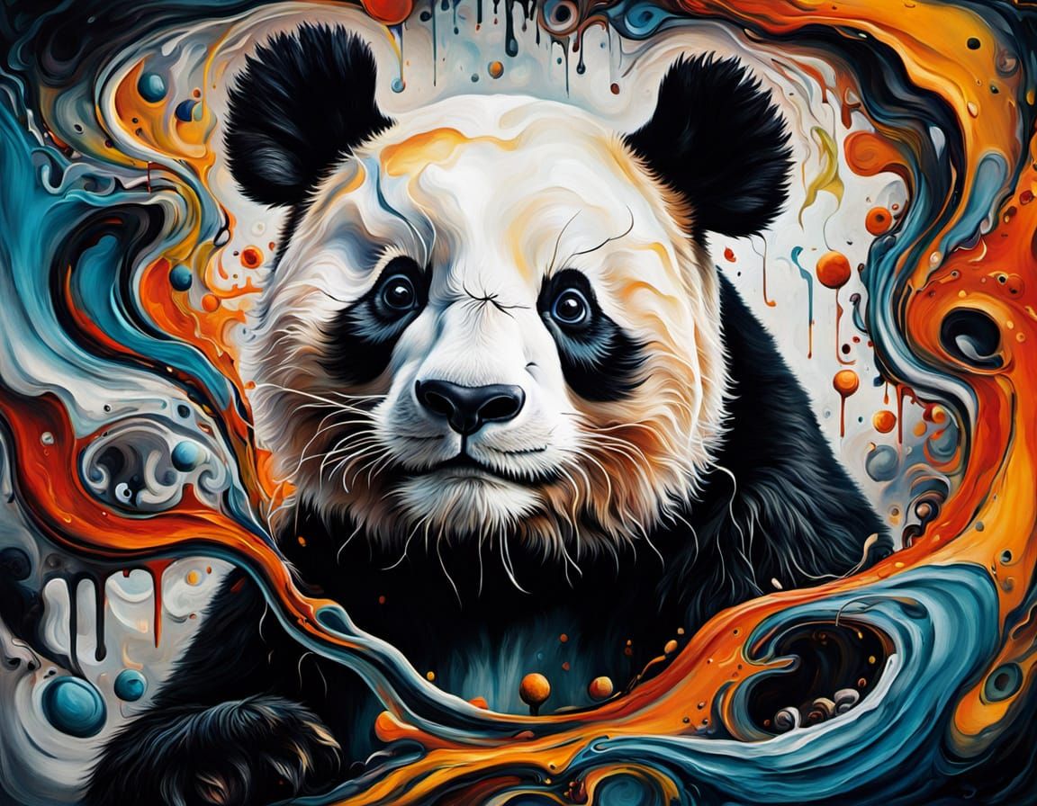 Surreal Panda Portrait in Vibrant Oil Painting