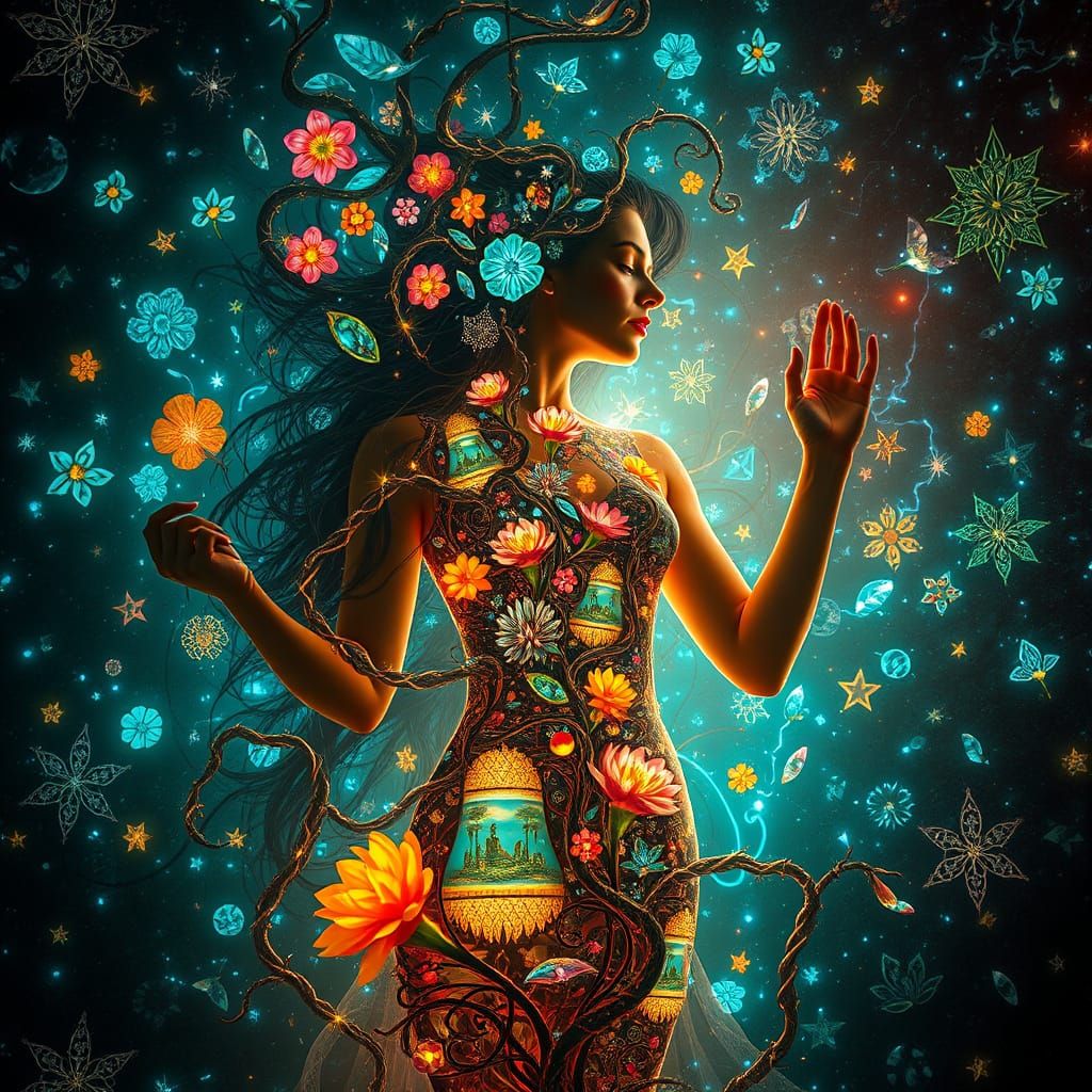 Dreamlike Surrealist Vision of Mystical Woman in Labyrinth o...