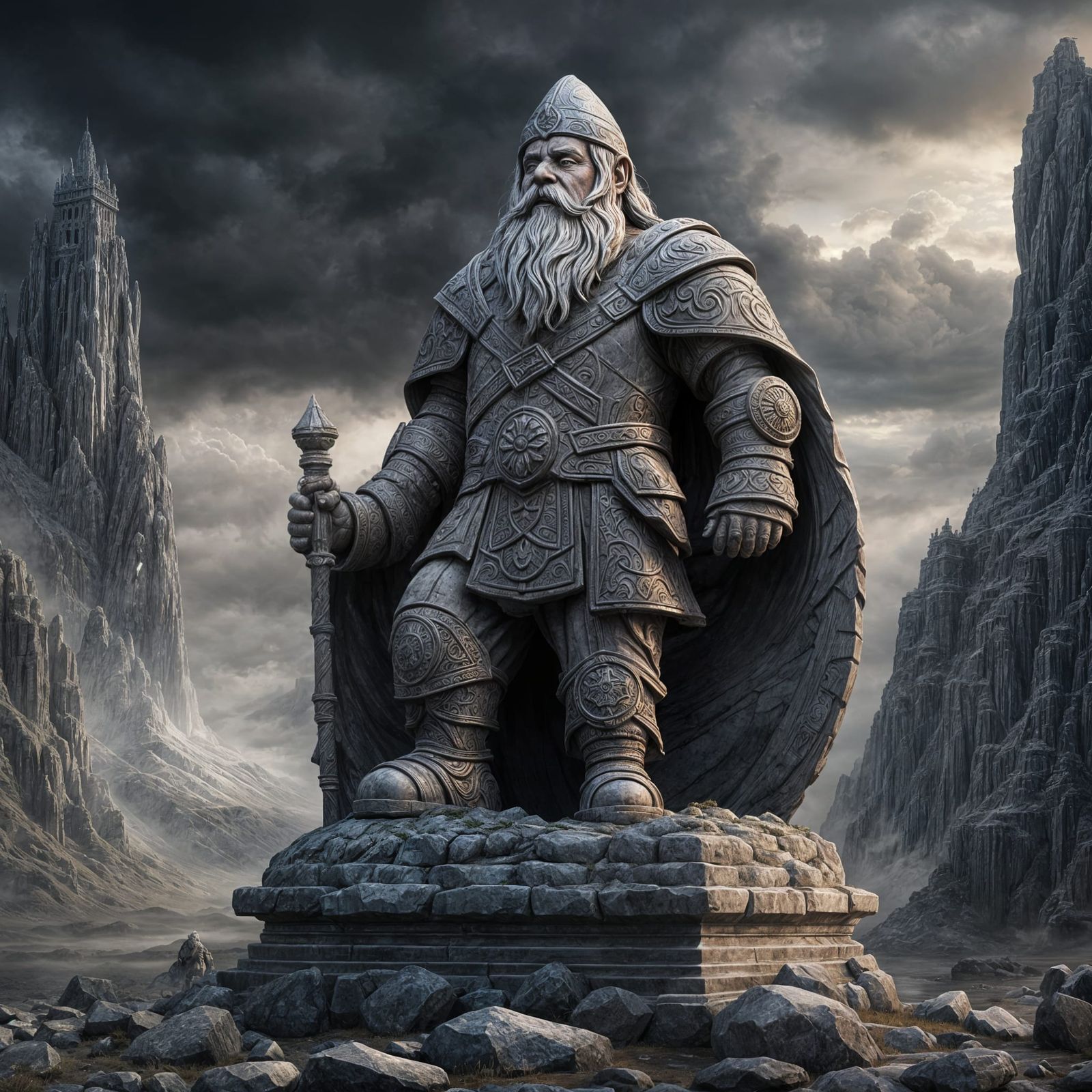 Epic Stone Dwarf Sculpture in Dark Fantasy Style