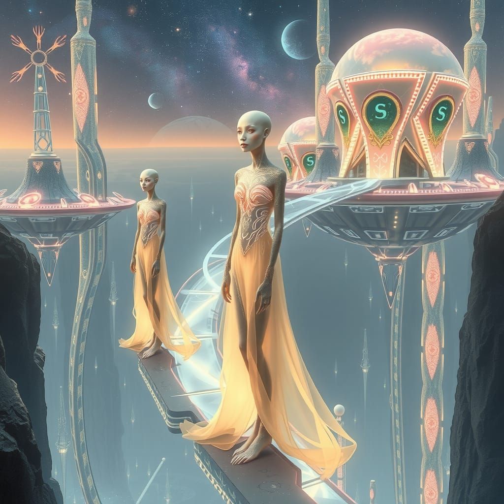 Andromedan Cityscape: Futuristic Floating Architecture