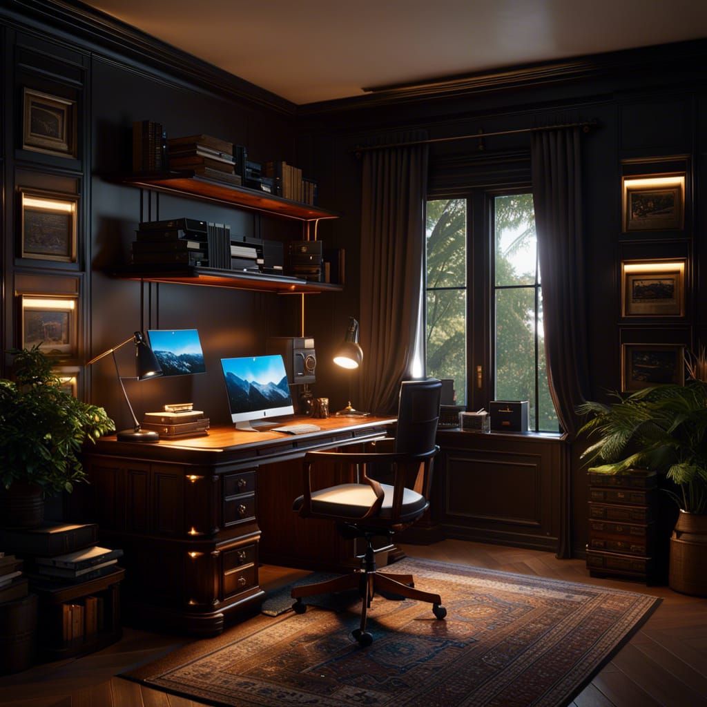 Dystopian Virtual Assistant Home Office in 3D