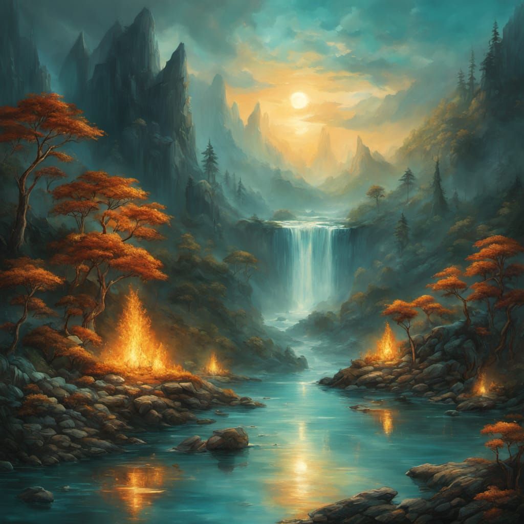 Whimsical Fire and Water Fairy in Ethereal Portrait