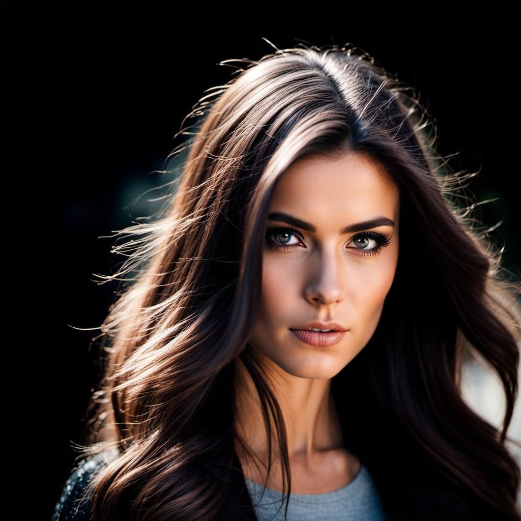 European Woman Portrait with Dark Hair and Eyes