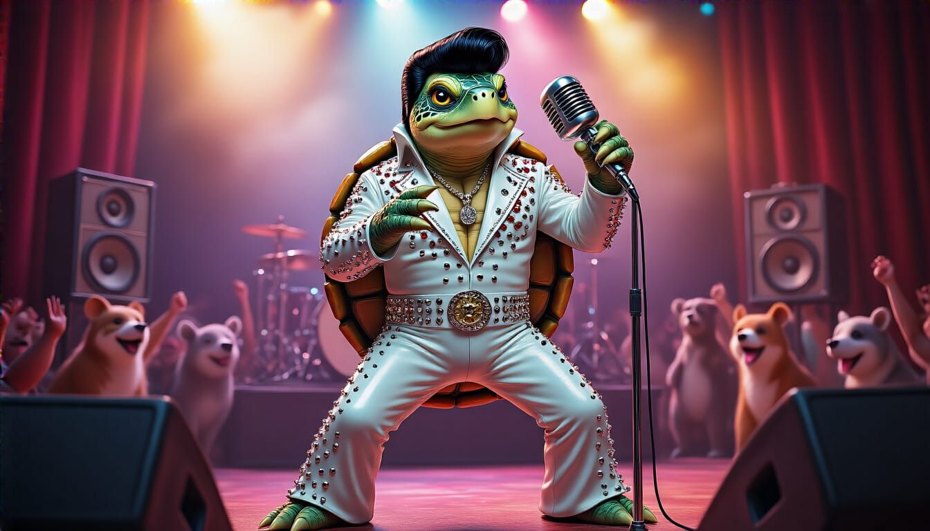 Elvis Turtle Rocks the Stage in Retro Style
