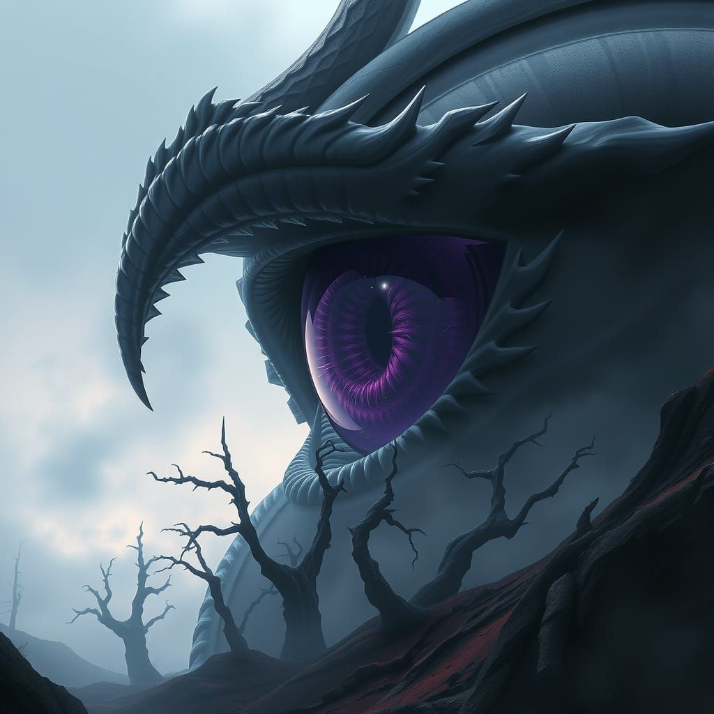 Massive Dragon Eye in Misty Wasteland