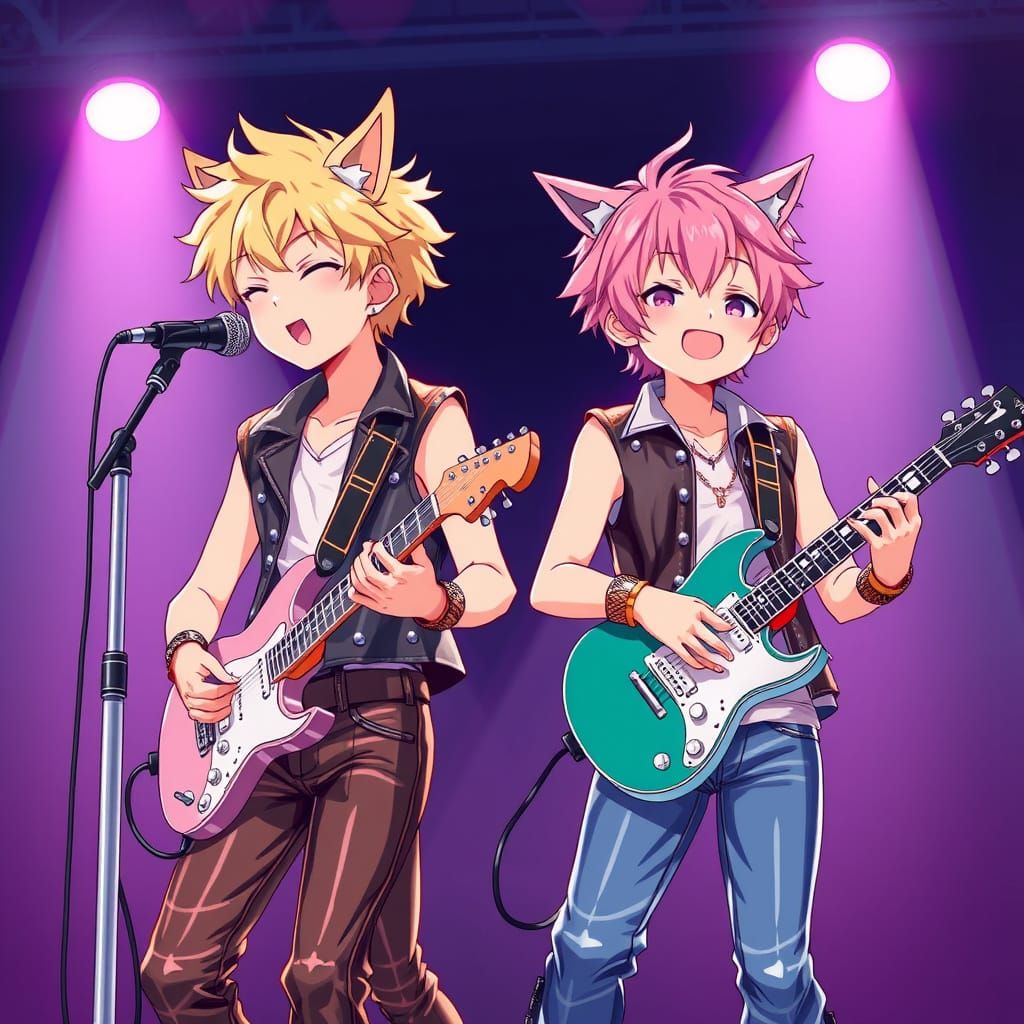 Anime Boys Rocking Out on Stage