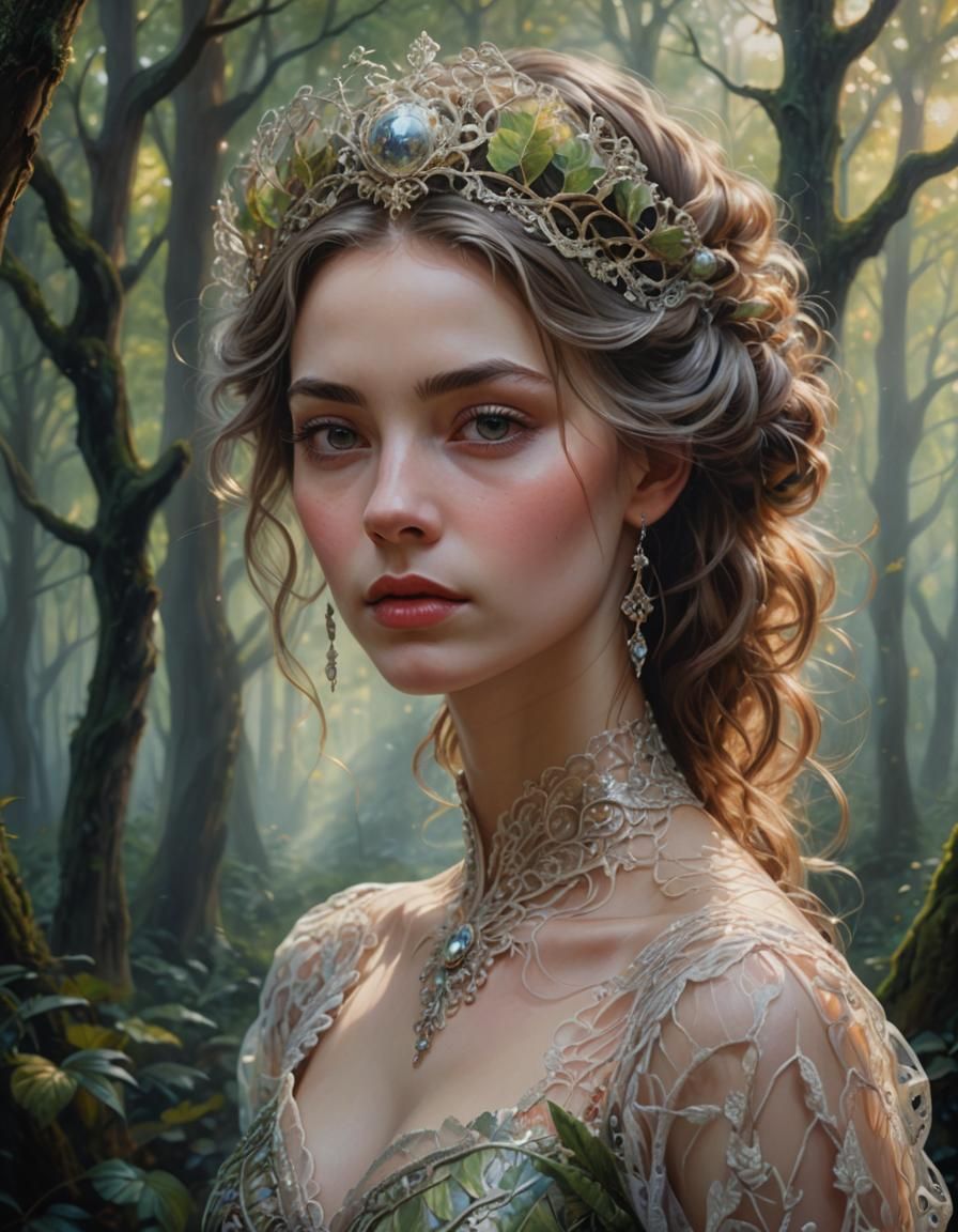 Dreamlike Portrait in Fauvist Style with Filigree Hair