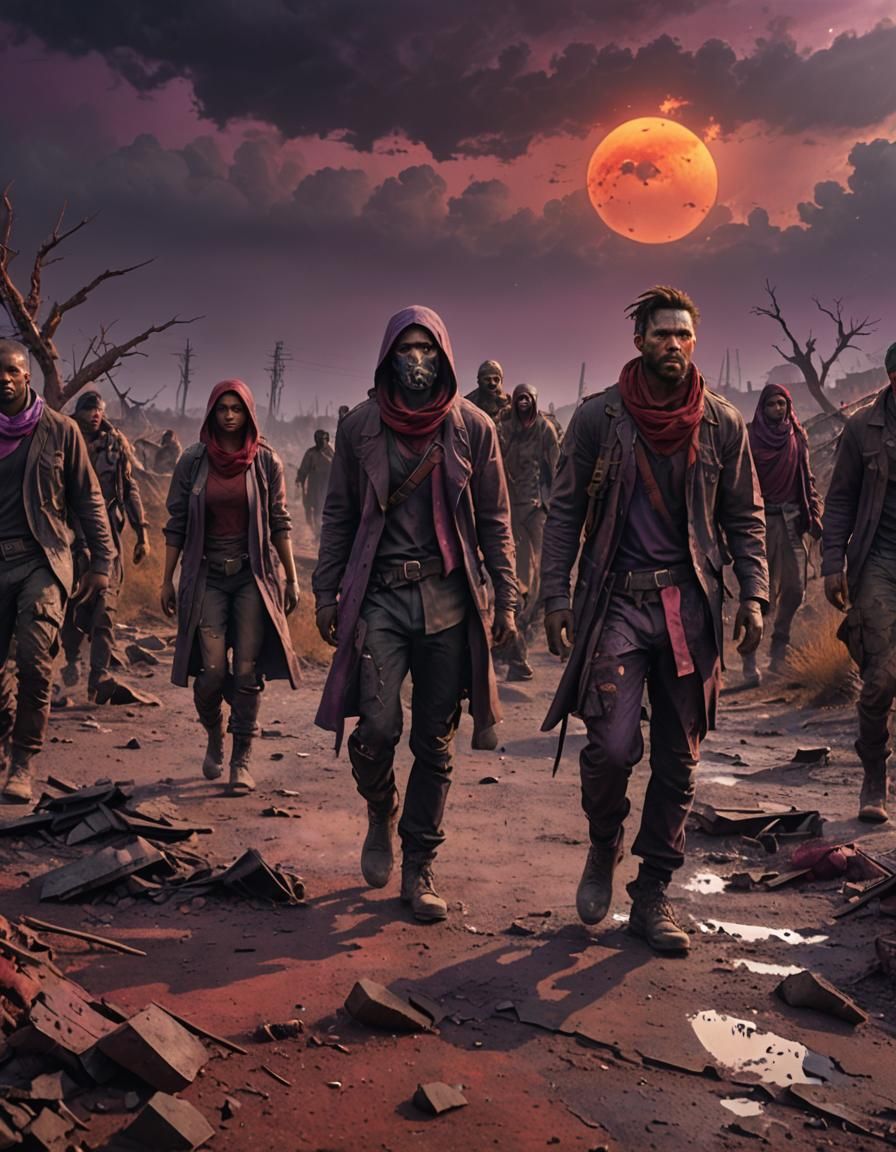 Post-Apocalyptic Survivors in a Dark Fantasy Landscape