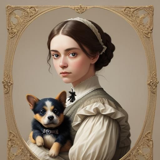 Victorian Girl and Puppy Splash Art