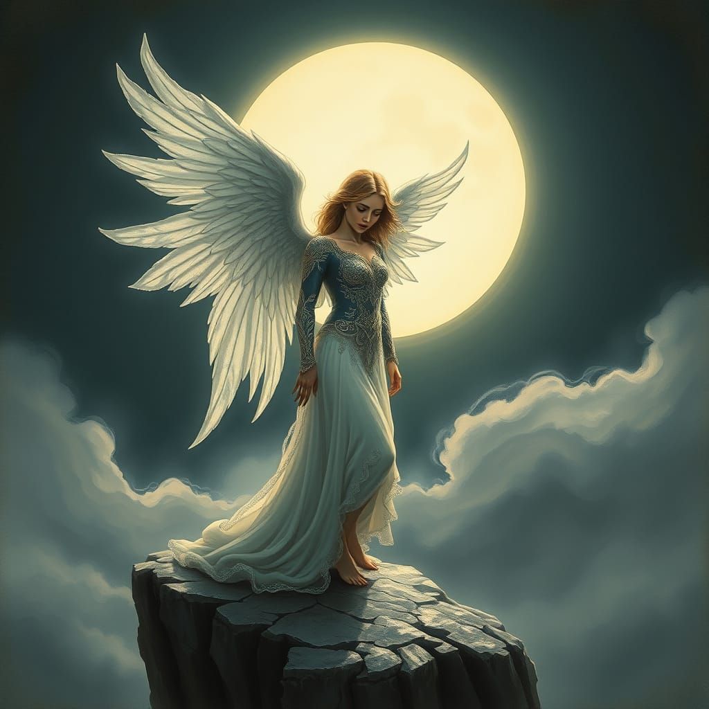 Ethereal Angel in Alphonse Mucha Style