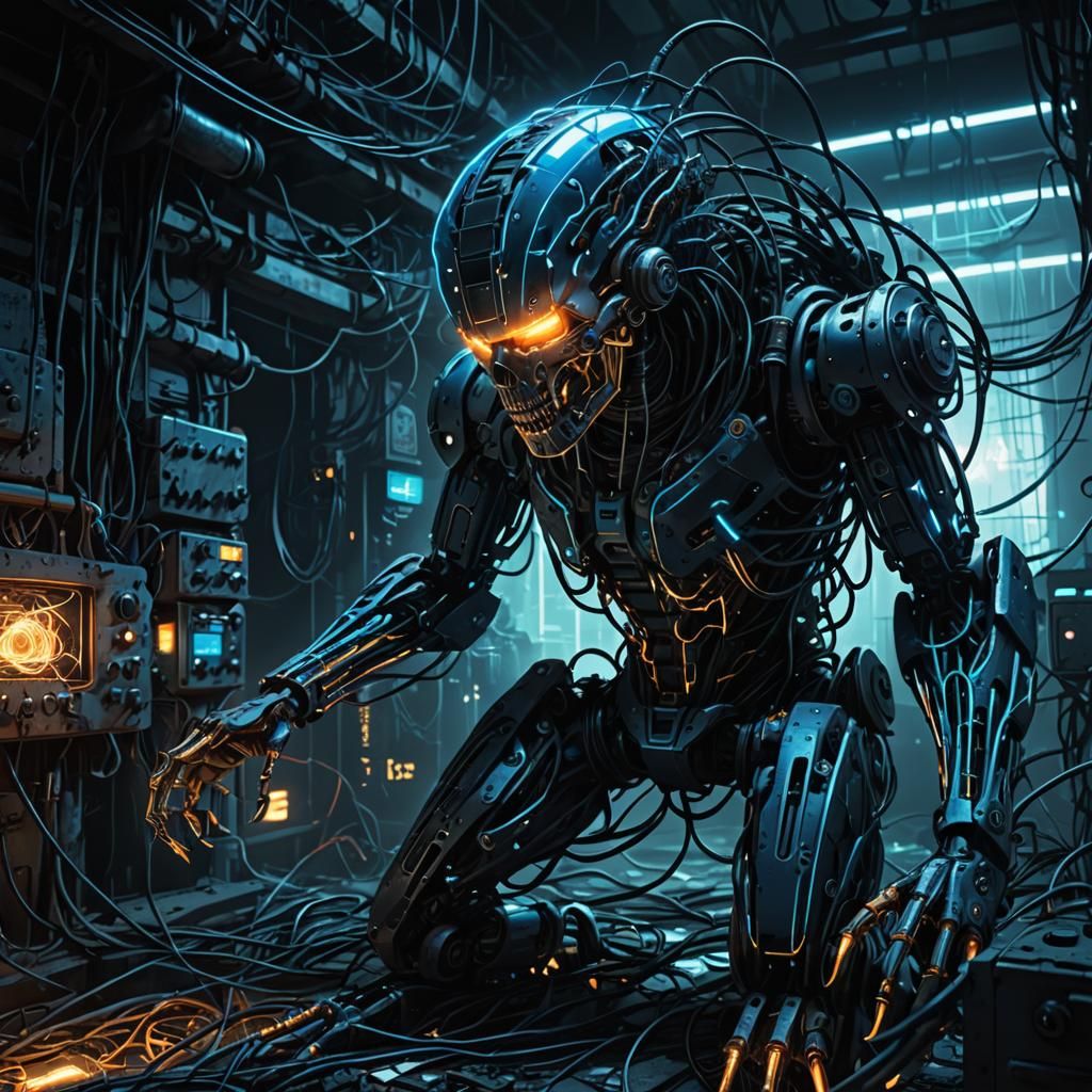 Ethereal Specter Emerges in Cyberpunk Factory