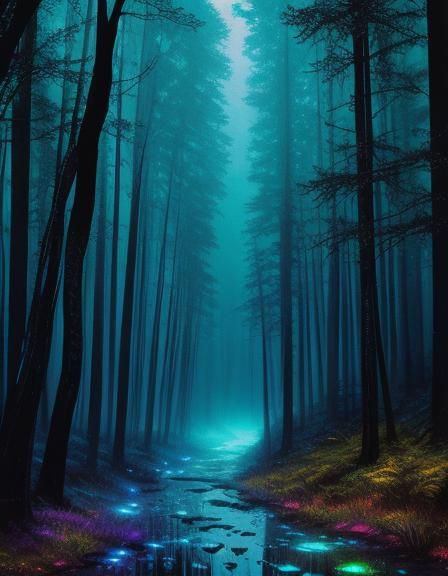 Bioluminescent Forest Dweller in Ethereal Graffiti Art