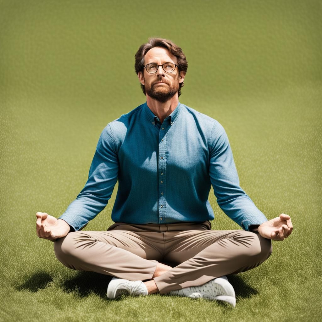 Meditating Man Portrait on Grassy Knoll