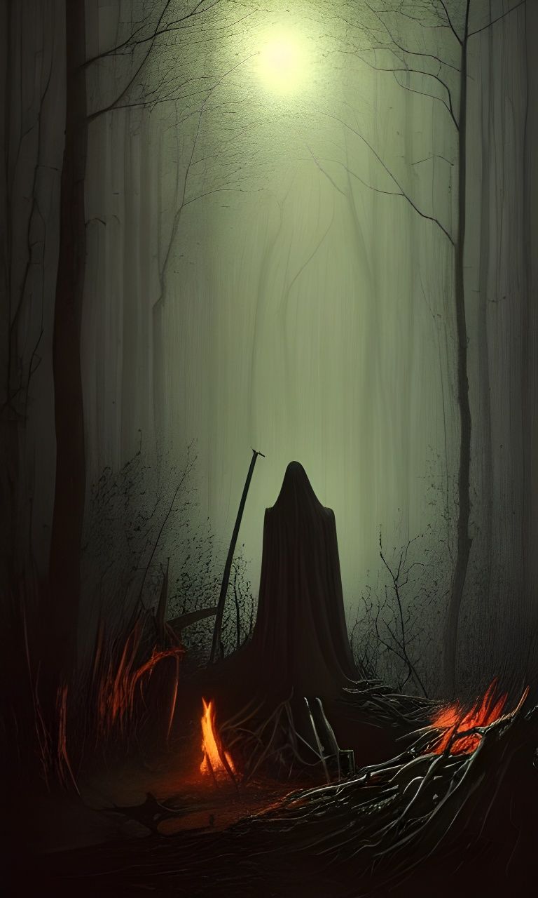 Grim Reaper in Dark Forest: A Beksiński-Inspired Vision