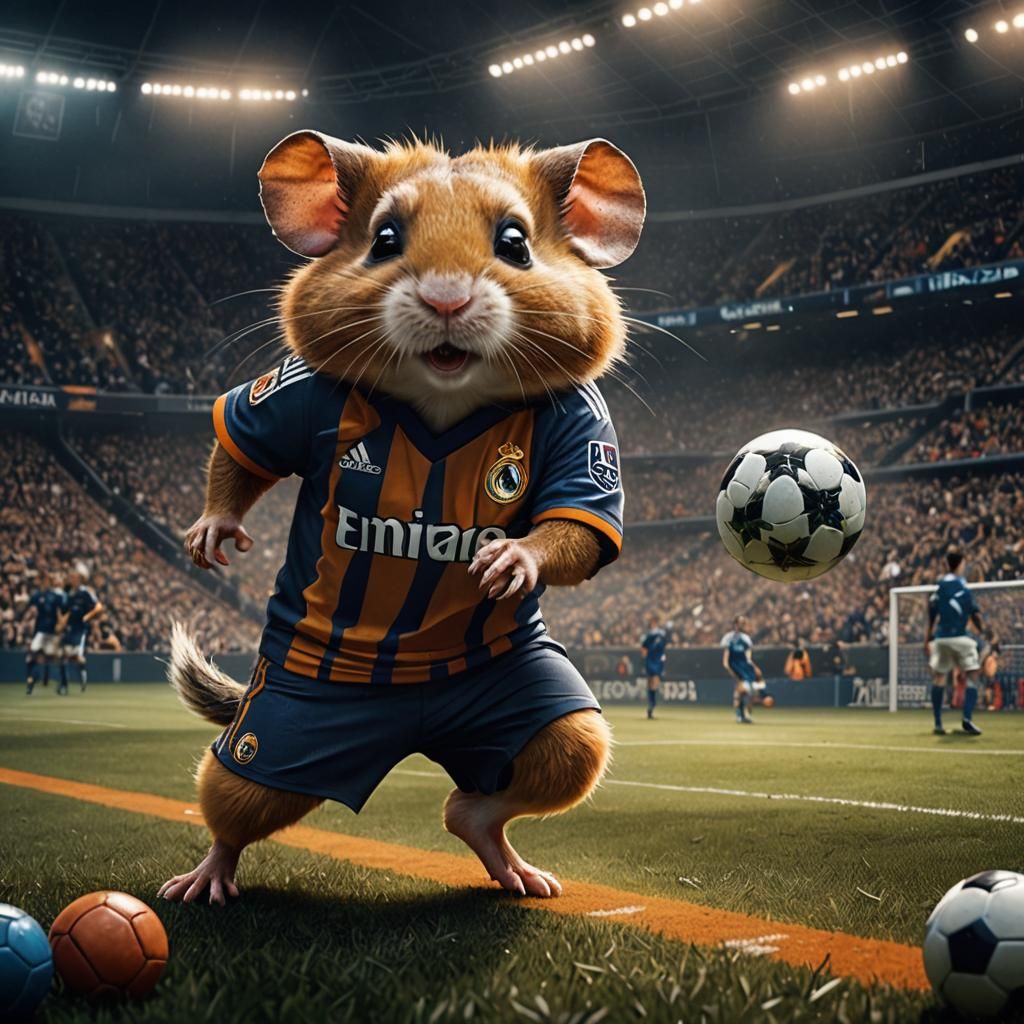 Hamster Footballer in Real Madrid Uniform