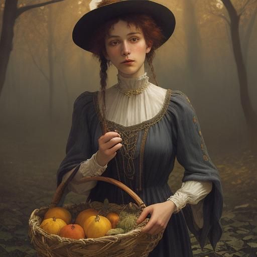 Vampire Girl with Gourds in Archival Oil Portrait