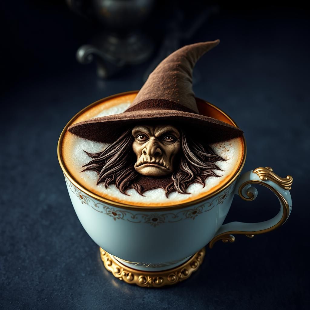 Witch Cappuccino in Cyberpunk Splash Art Style