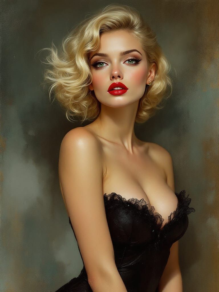 1950s Pin-Up Woman in Black Dress