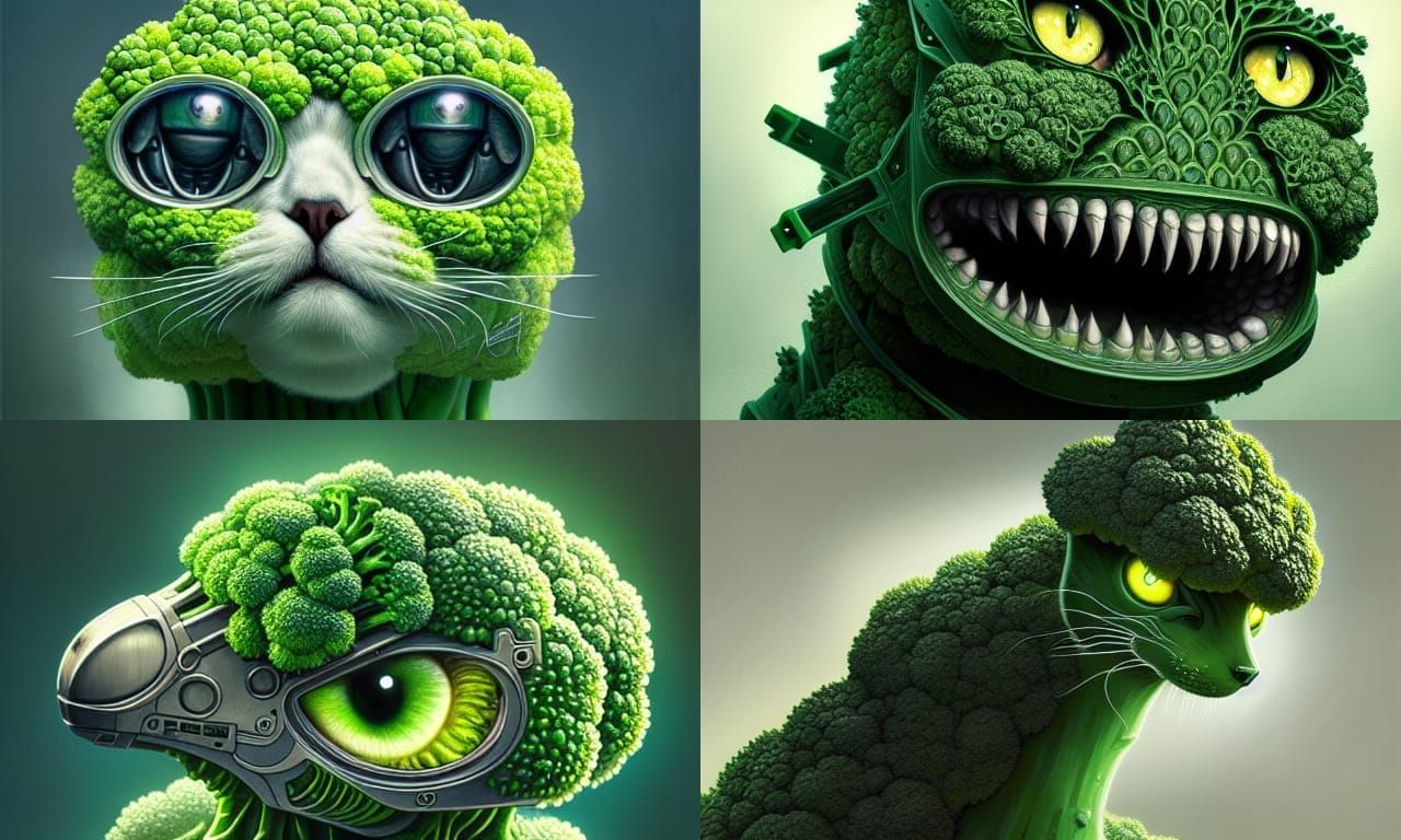 Cybernetic Broccoli Cat Robot Digital Painting
