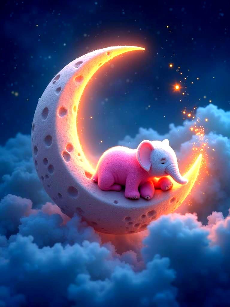 Enchanted Dreamscapes: Baby Pink and White Elephants on a Gl...