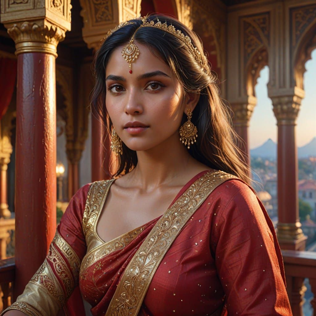 Indian Princess Portrait in Art Nouveau Style