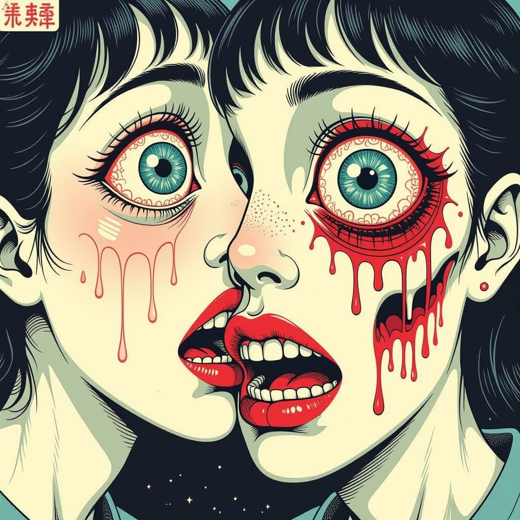 Horror Art: Eyeballs Teeth Death in Junji Ito Style
