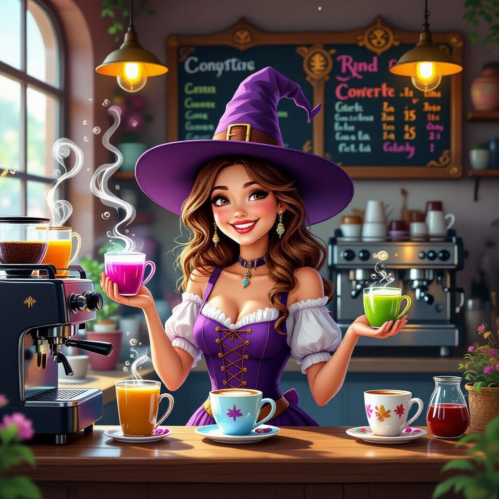 Whimsical Barista in Magical Candy Art Coffee Shop