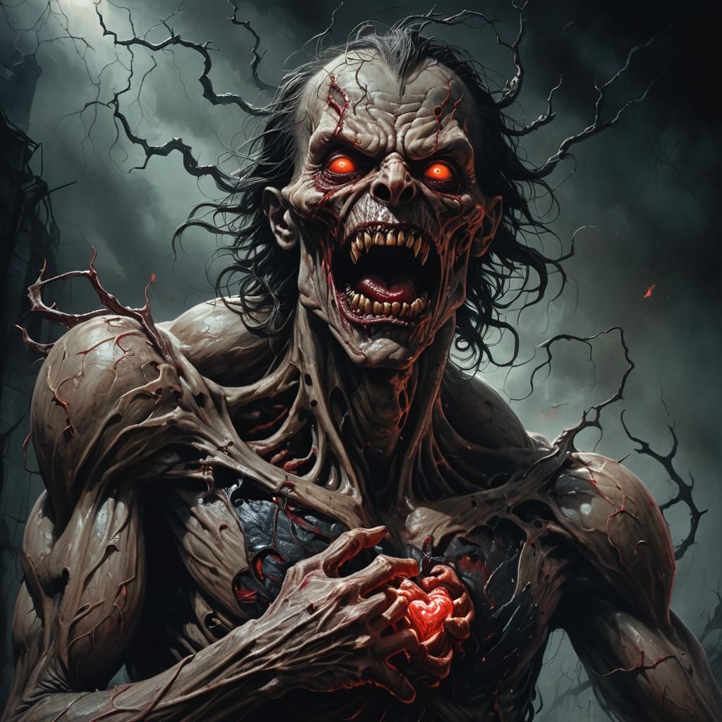 Grotesque Creature Ripping Out Heart: Dark Fantasy Illustrat...
