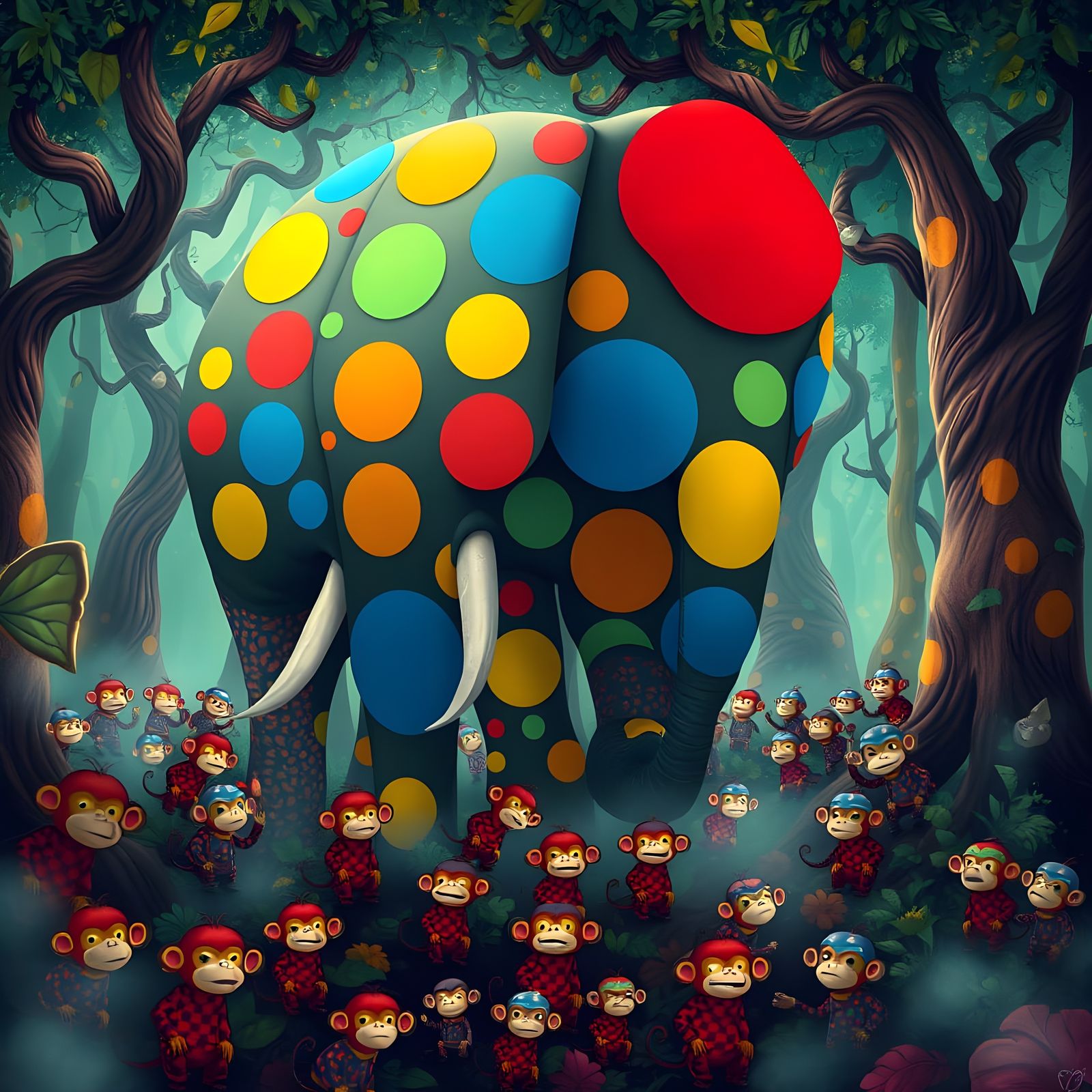 Polka Dot Elephant in a Magical Forest