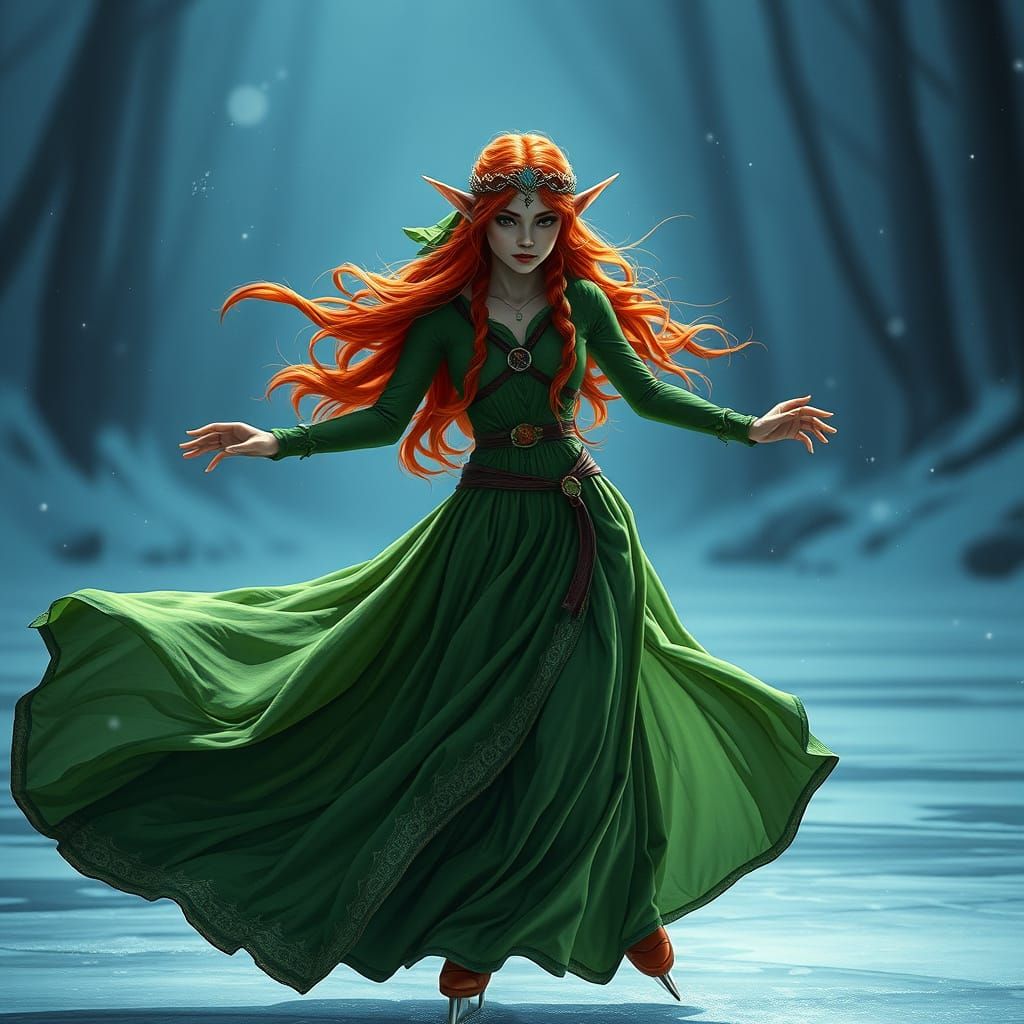 Elegant Elf Ice Skating in Hyperrealistic Style