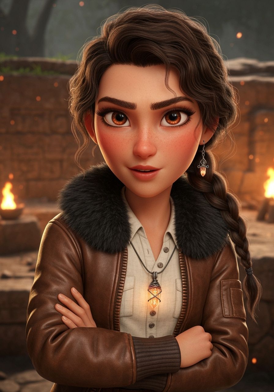 Pixar Style Adventurer Portrait: Alluring Archaeologist