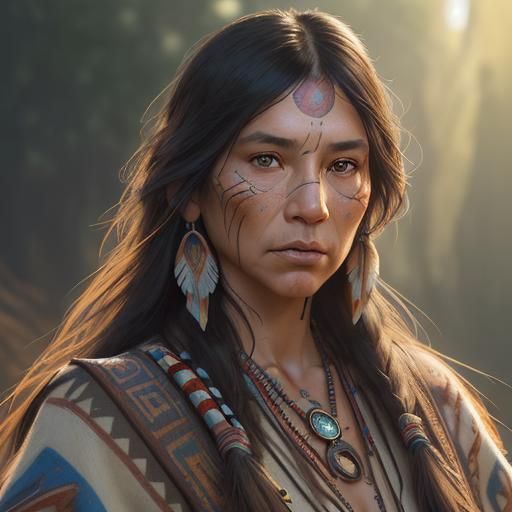 Detailed Portrait of a Native American Woman