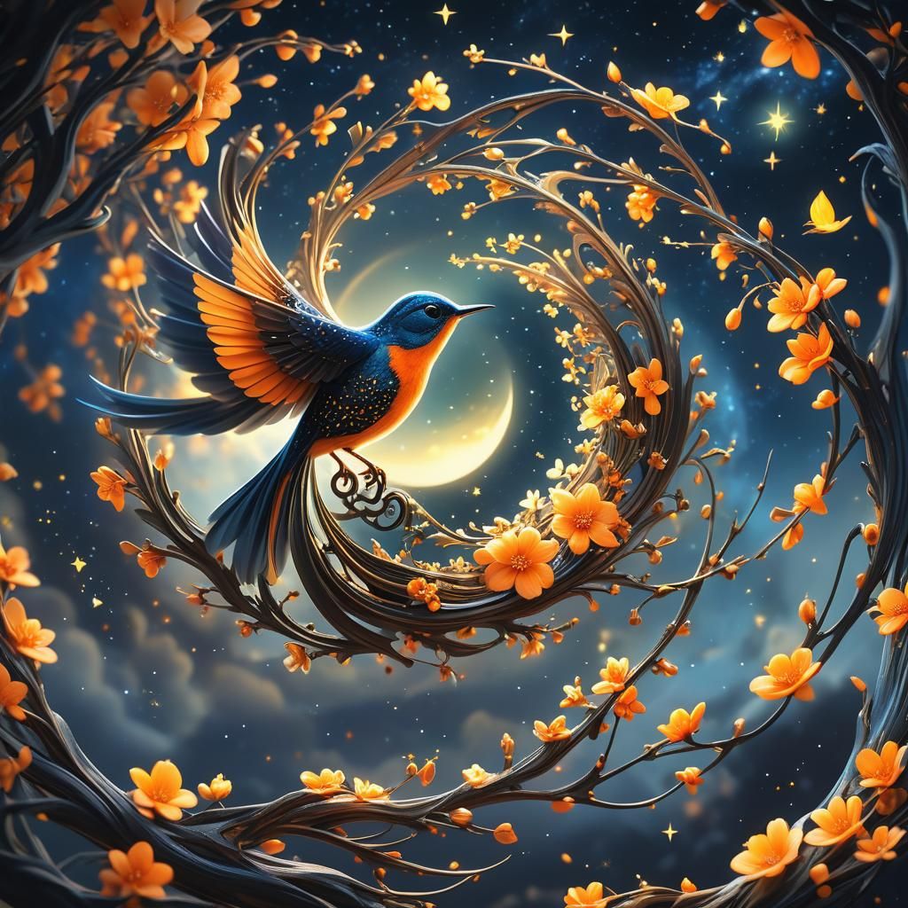 Songbird in Flight: A Fantasy Concept Art