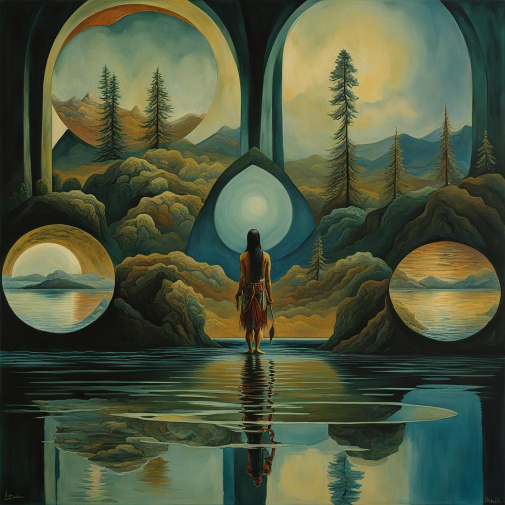 Surreal Native American Reflection in Water
