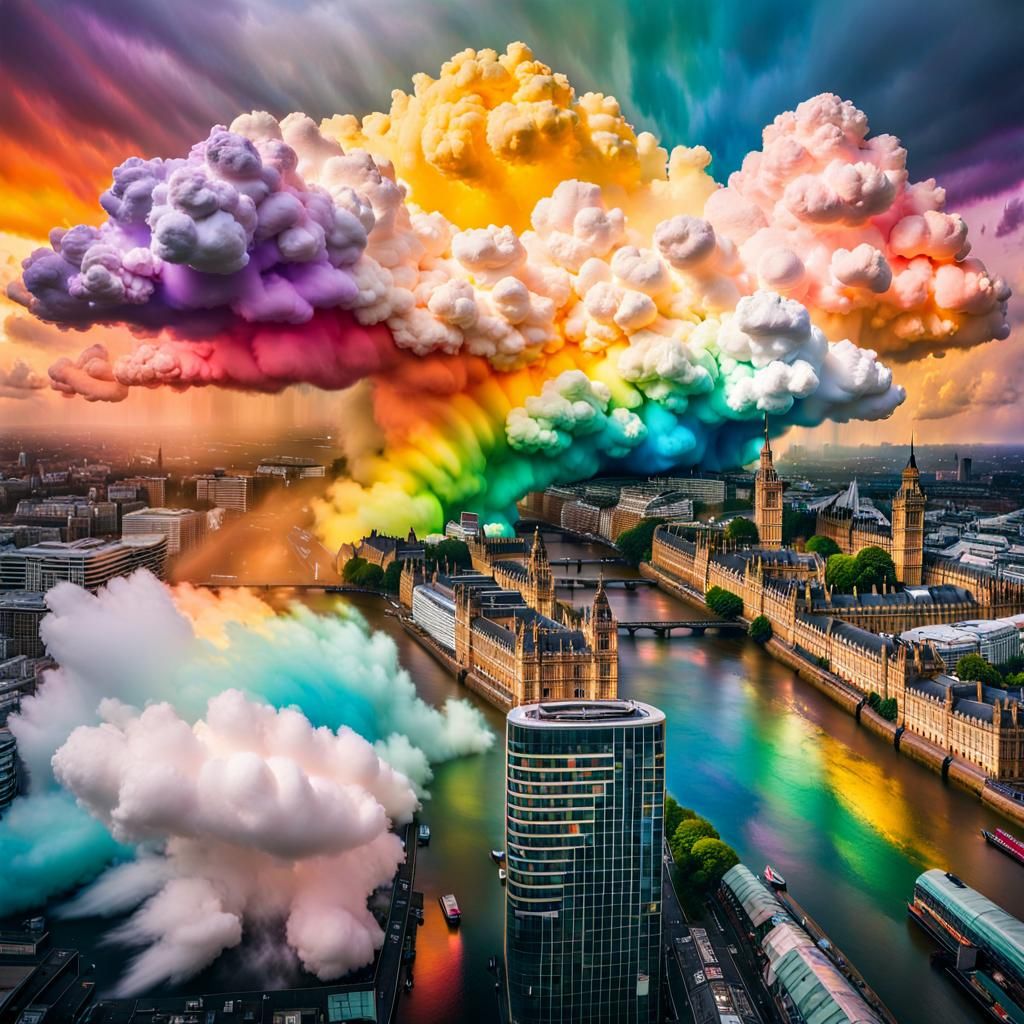 Rainbow London in Storm, Impressionist Double Exposure