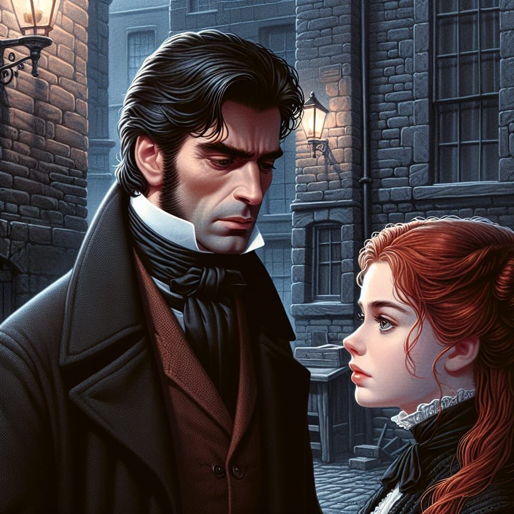 Victorian Era Couple in Intimate Nighttime Conversation