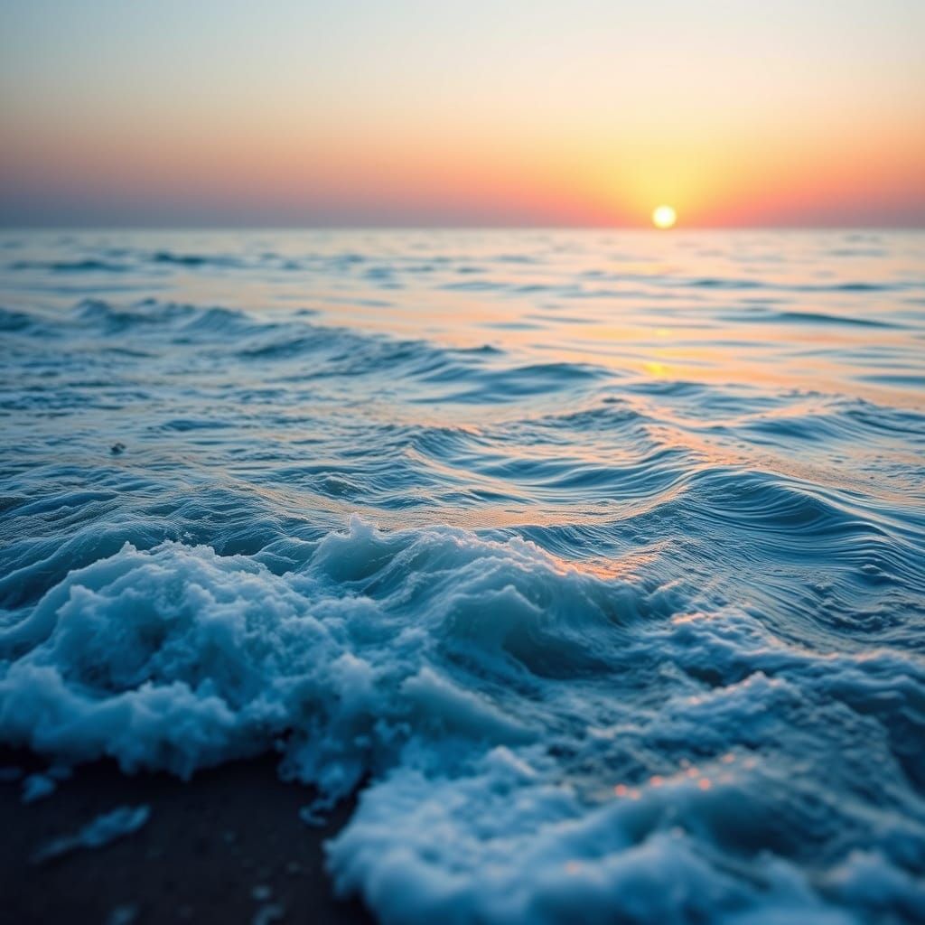 Serene Ocean Waves at Sunset: Dreamy Landscape