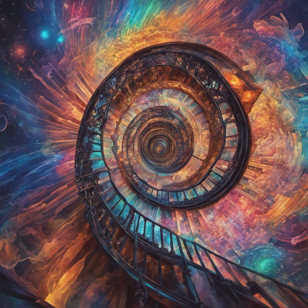 Holographic Spiral Staircase Inspired by Visionary Art