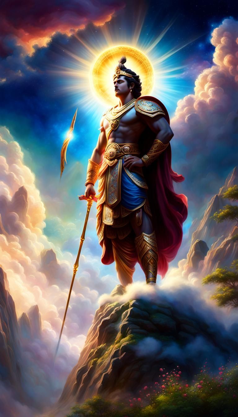 Arjuna in Dreamlike Celestial Illustration